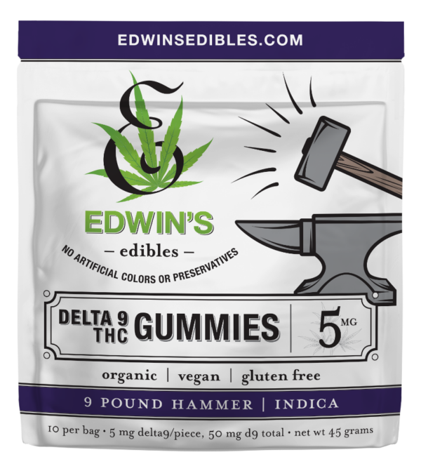 9 Pound Hammer - Indica – Delta 9 Fast-acting THC Gummies. Great for evening or sleep gummies by Edwin's Edibles & Elixirs.