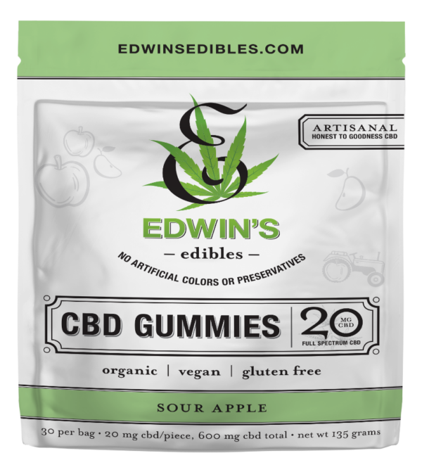 Sour Apple - Organic CBD Gummies from Edwin’s Edibles & Elixirs offer a tangy green apple flavor with the calming effects of organic CBD. Made from 100% organic ingredients and free from artificial additives, these vegan-friendly gummies provide a natural way to relax and enjoy a tasty treat.