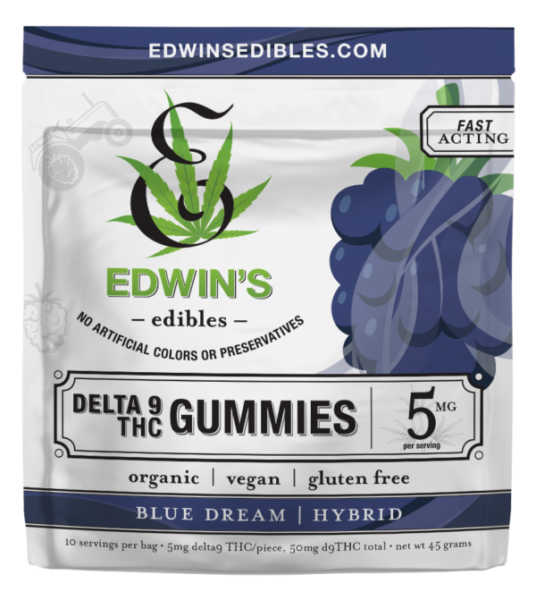 Blue Dream - Sativa - Delta 9 Fast-acting THC Gummies with Edwin's Edibles & Elixirs.