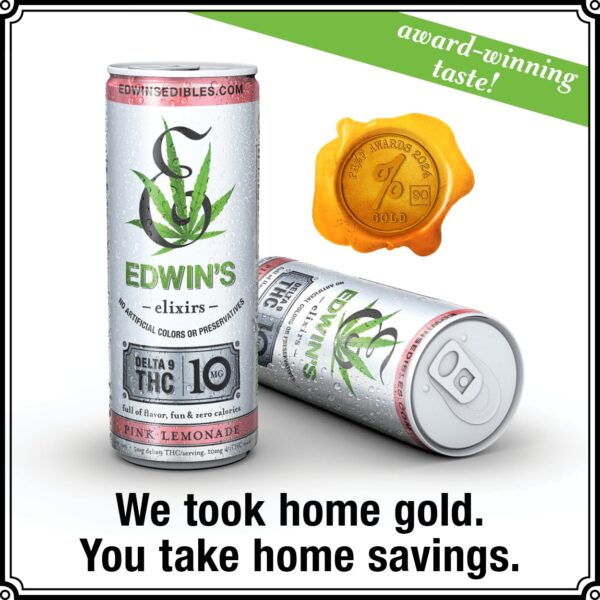 Edwin's Edibles & Elixirs - Best Pink Lemonade THC Drink - THC Drinks - Best THC Drinks - THC Drink Awards - Champion THC Drinks