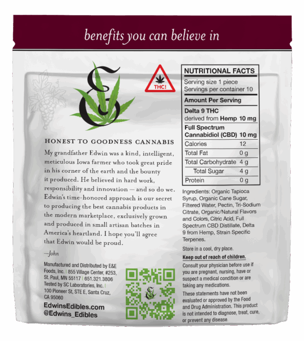 Granddaddy Purple - Indica – Delta 9 THC Gummies - 10mg - back