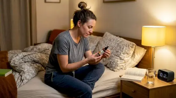 Woman preparing CBD sleep routine at bedtime. Top CBD Sleep Tips: Maximize Rest With Edibles & Drinks with Edwin's Edibles & Elixirs.