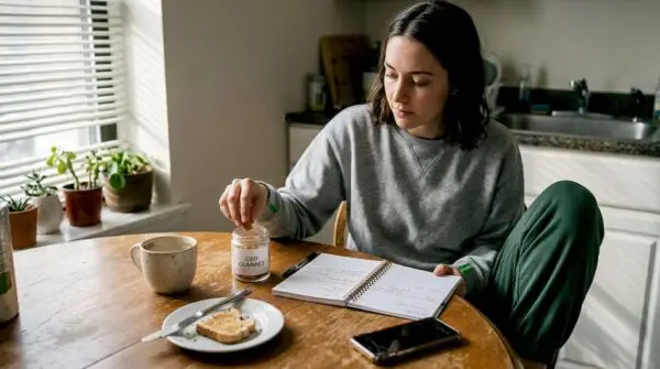 Woman starting daily CBD gummy routine. Build a CBD Gummy Routine: Step-by-Step Guide 2026 with Edwin's Edibles & Elixirs.