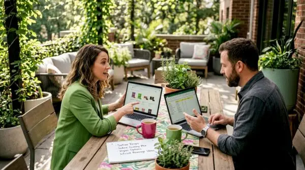 Two adults researching cannabis alternatives online. Top 5 Tribetokes.com Alternatives 2026 with Edwin's Edibles & Elixirs.
