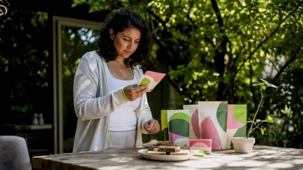 Woman choosing gluten-free edible products in kitchen. Why Gluten-Free Edibles Matter for Your Health with Edwin's Edibles & Elixirs.