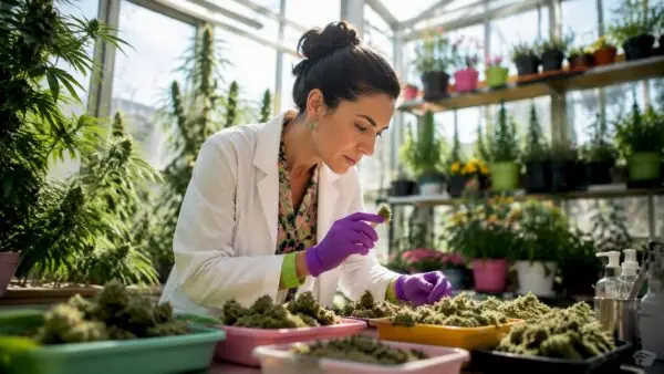 Scientist examining cannabis samples in lab. Quick Facts About Delta 9 THC You Need to Know with Edwin's Edibles & Elixirs.